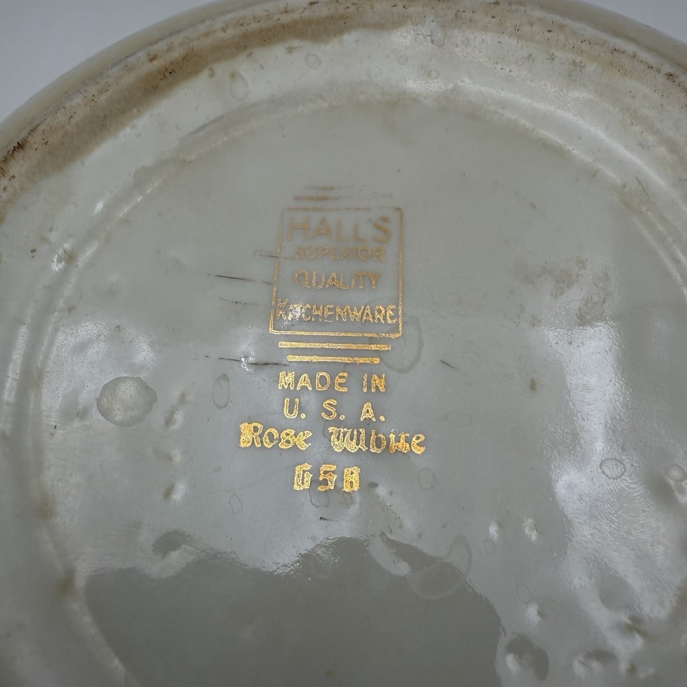 Vtg Mixing Bowl Stoneware Halls Superior Floral Rose Stained Cottagecore 8 in - Picture 13 of 14